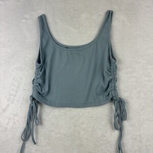 Shein Womens Sleeveless Crop Top Medium Ribbed Cotton Light Gray Side Adjustable